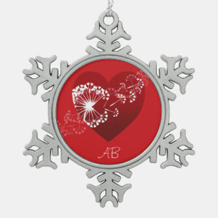 Customizable: Dandelion love heart Snowflake Pewter Christmas Ornament