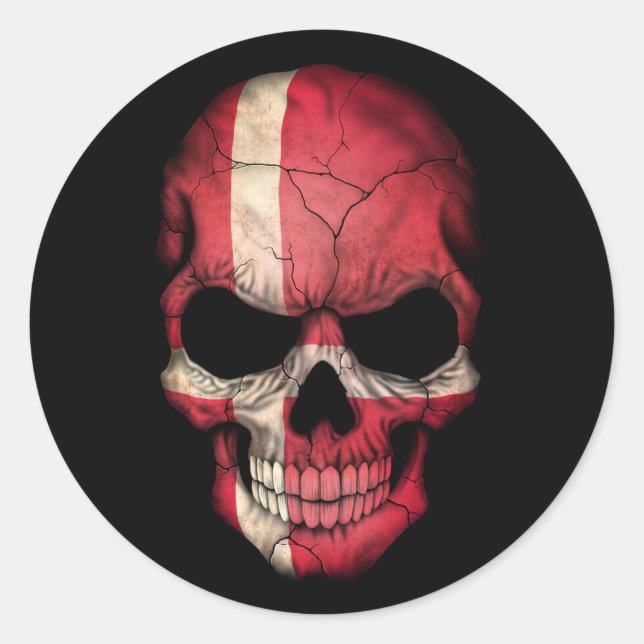 Customizable Danish Flag Skull Classic Round Sticker (Front)