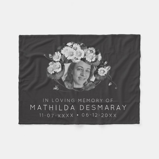 Customizable Dark Floral Memorial In Loving Memory Fleece Blanket (Front (Horizontal))