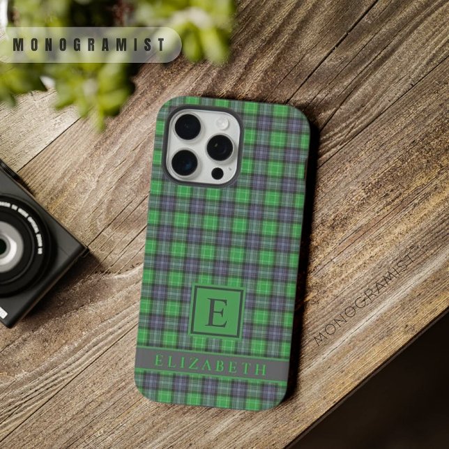 Customizable Dark Navy Blue Green Chequered iPhone Case (Customizable Dark Navy Blue Green Checkered iPhone Case)