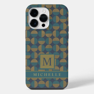 Customizable Dark Navy Blue Teal Green Geometric iPhone 14 Pro Max Case
