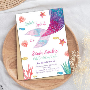 Customizable Dark Pink Mermaid Tail Birthday Invitation