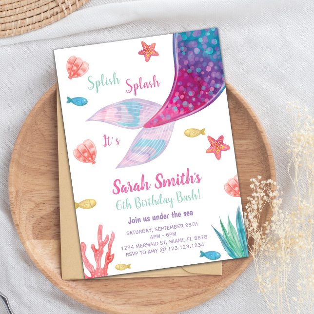 Customizable Dark Pink Mermaid Tail Birthday Invitation (Dark Pink Mermaid Tail Birthday Invitation)
