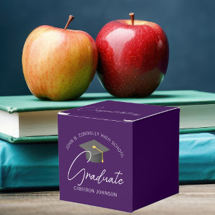 Customizable Dark Purple Modern Graduation Party Favor Box