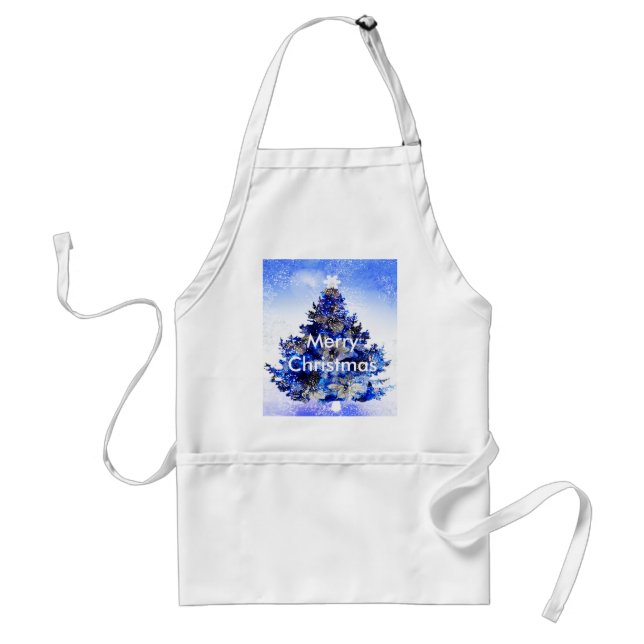 Customizable decorated blue christmas tree standard apron (Front)