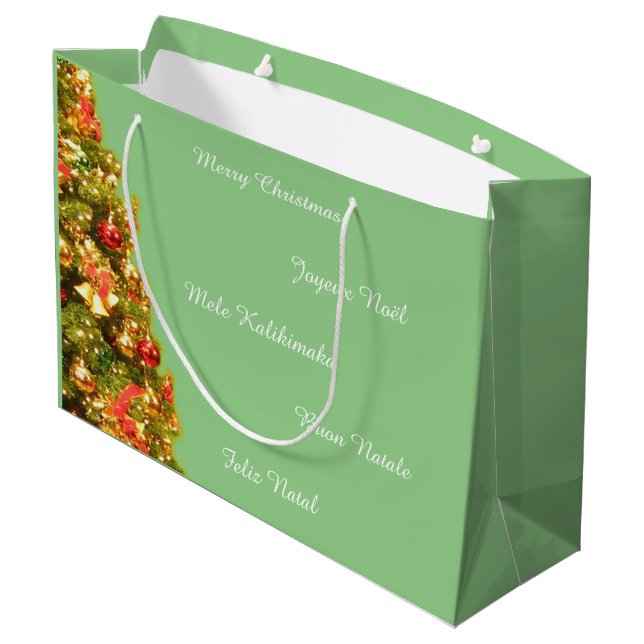 Customizable decorated christmas tree large gift bag (Back Angled)