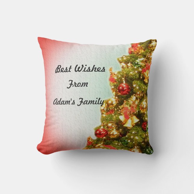 Customizable decorated Christmas tree Throw Pillow (Front)