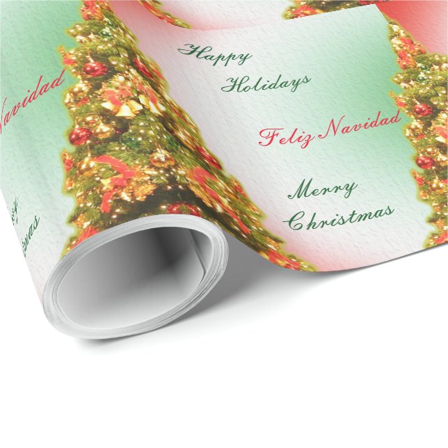 Customizable decorated christmas tree with text wrapping paper (Roll Corner)