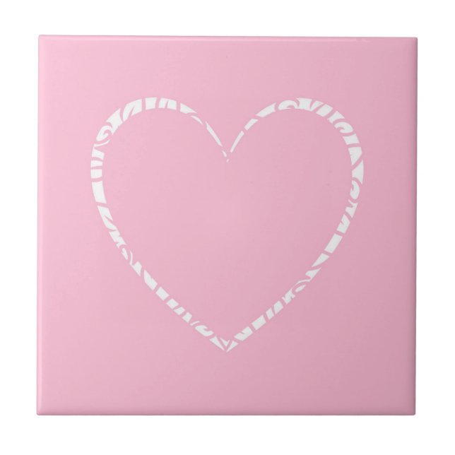 Customizable Decorated Pink Heart Ceramic Tile (Front)