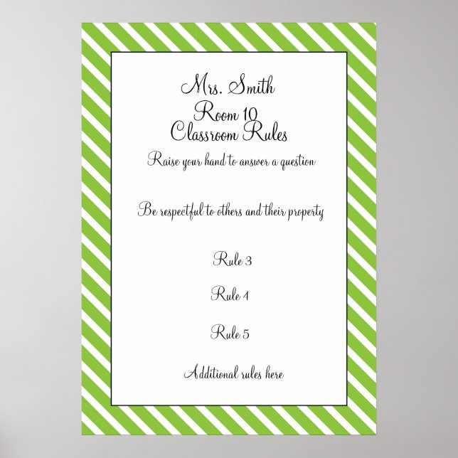CUSTOMIZABLE Decorative Classroom Rules Poster (Front)