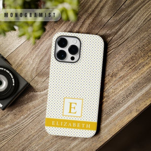 Customizable Deep Saffron Yellow White Polka Dot iPhone 14 Pro Max Case