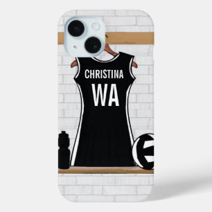 Customizable design netball black and white iPhone 15 case