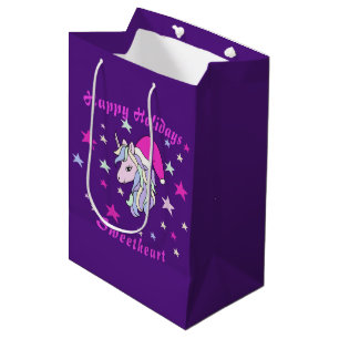 Customizable design of cute unicorn with Santa hat Medium Gift Bag