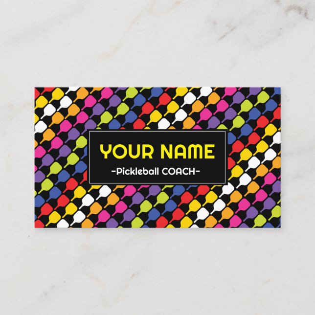 Customizable💚❤️💛💙 diagonal pickleball paddles business card (Front)