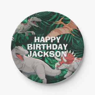Customizable Dinosaur Birthday Kids Jurassic Trex Paper Plate