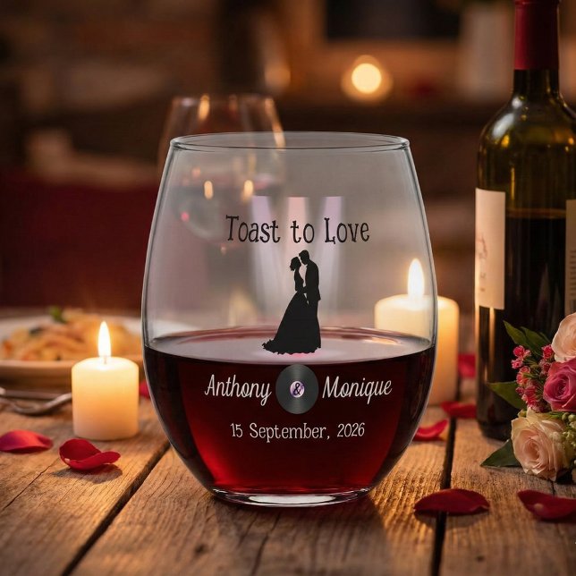 Customizable Disco Wedding Stemless Wine Glass (Creator Uploaded)