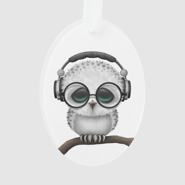 Customizable Dj Owl with Headphones and Glasses Ornament (Back)