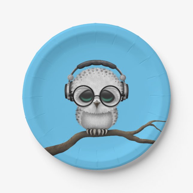 Customizable Dj Owl with Headphones and Glasses Paper Plate (Front)