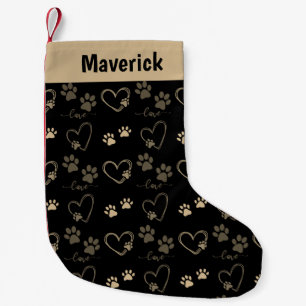 Customizable DOG PAW PRINTS and LOVE HEARTS Small Christmas Stocking