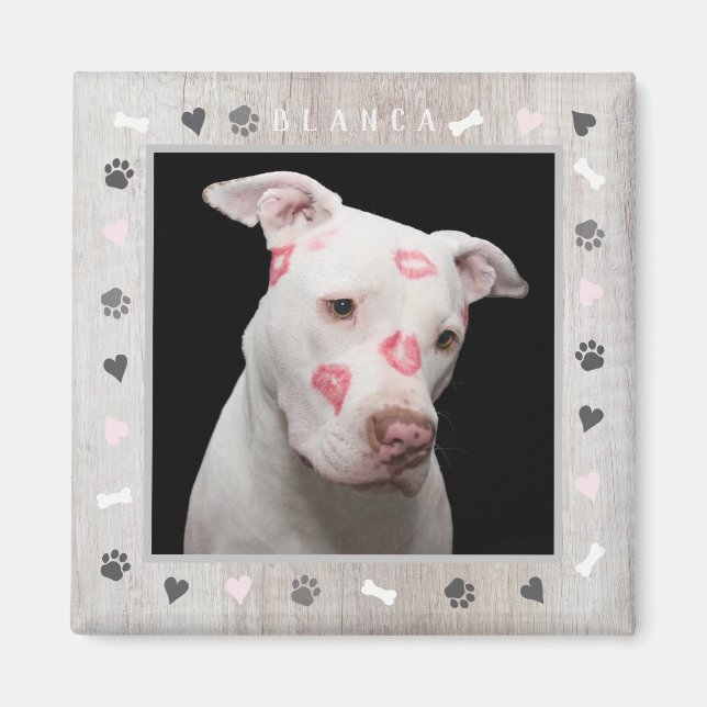 Customizable Dog Photo and Personalize Name Rustic Magnet (Front)
