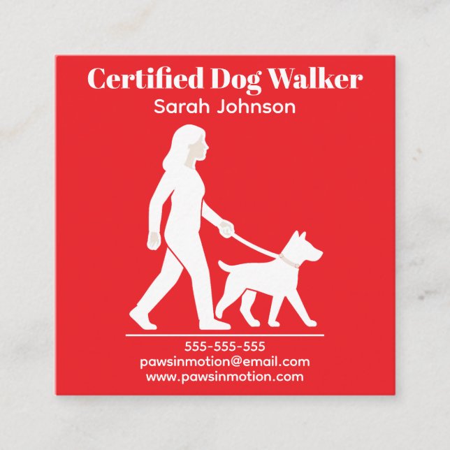 Customizable Dog Walker Minimalist Logo Square Business Card (Front)