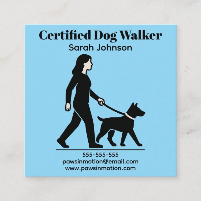 Customizable Dog Walker Minimalist Logo Square Business Card (Front)
