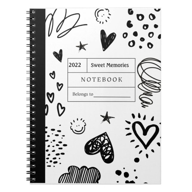 Customizable Doodle White Notebook  (Front)