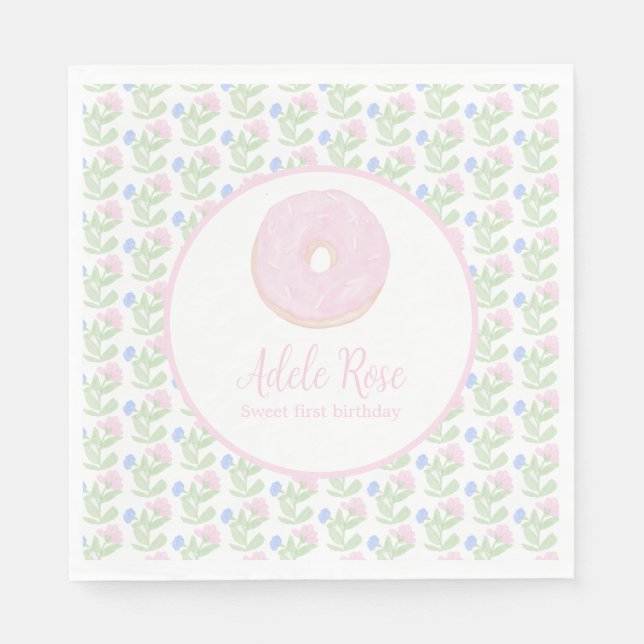 Customizable Doughnut Sweet First Birthday  Napkin (Front)