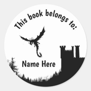 Customizable Dragon & Castle this book belongs to Classic Round Sticker