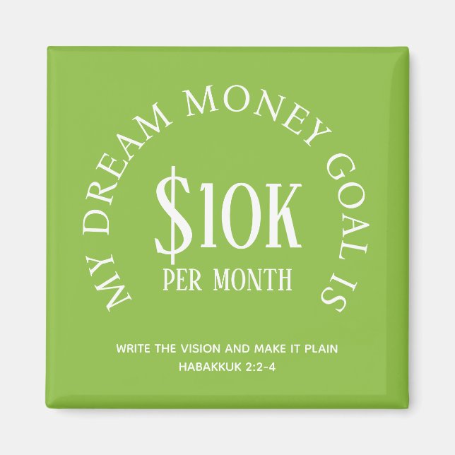 Customizable Dream Money Financial Goal Magnet (Front)