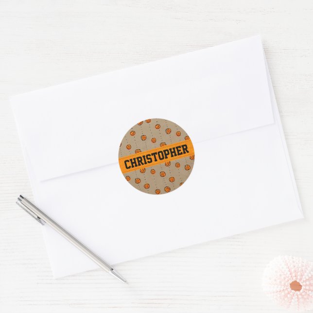 Customizable Dribbling Basketball Pattern Classic Round Sticker (Envelope)