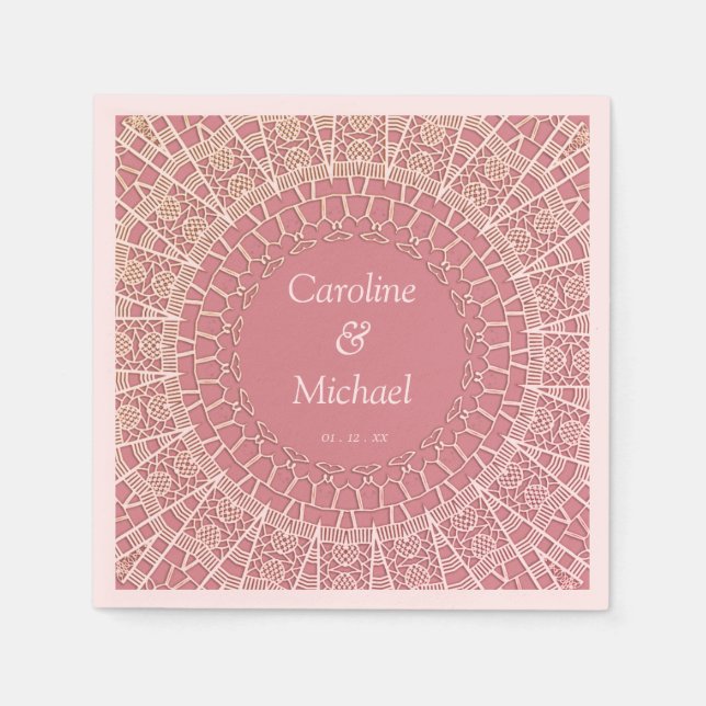 Customizable Dusty Pink Party Wedding Lace  Napkin (Front)