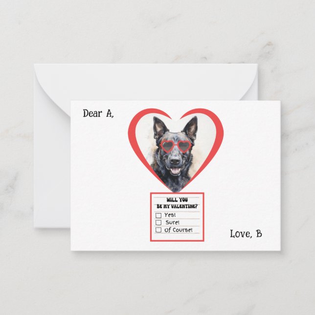 Customizable Dutch Shepherd Valentine Note  Card (Front)