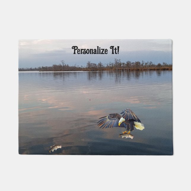 Customizable Eagle Bass Fishing at Sunset Doormat (Front)