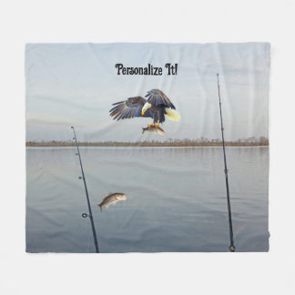 Customizable Eagle Stealing Bass Fishing Fleece Blanket