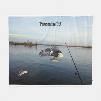 Customizable Eagle Stealing Bass Fishing Fleece Blanket