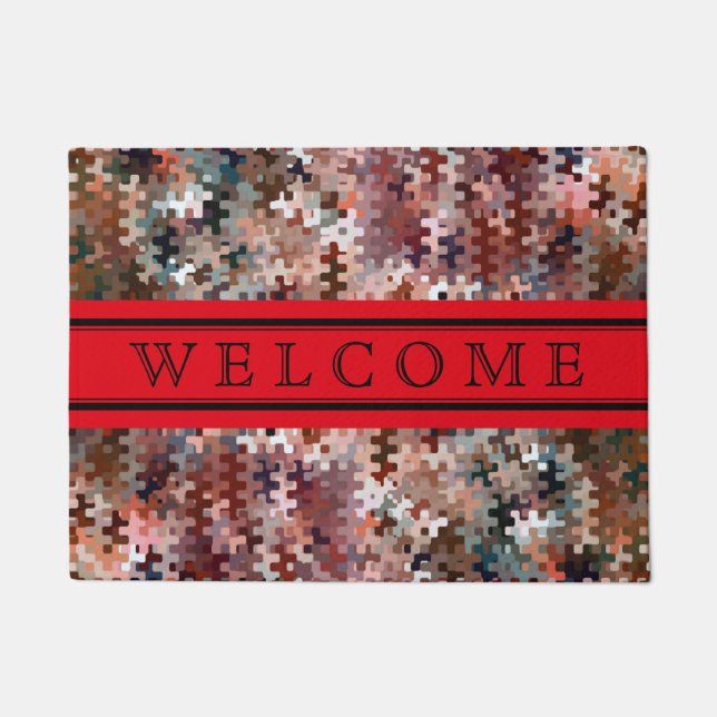 Customizable Earth Toned Multicolored Pattern Doormat (Front)