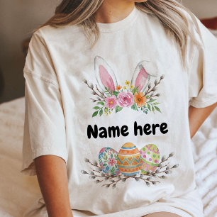 Customizable Easter Bunny Ears And Eggs Tri-Blend Shirt