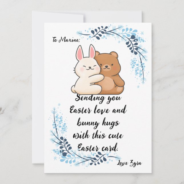 Customizable Easter Bunny Hugs Greeting Card  (Front)