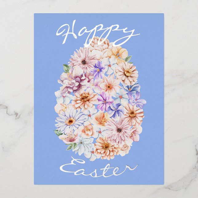 Customizable Easter Florals Blue Foil Postcard (Front)