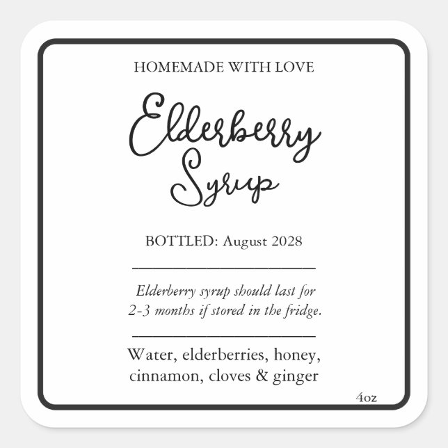 Customizable Elderberry Syrup Label ZEB_05b (Front)
