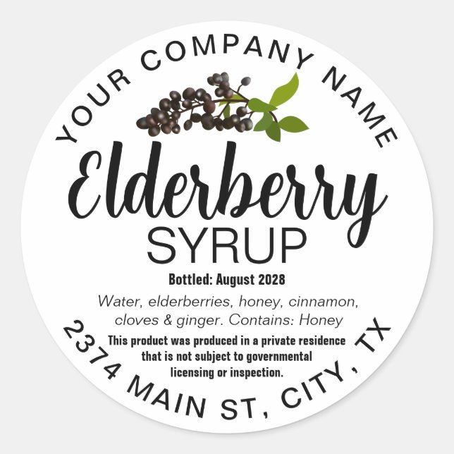 Customizable Elderberry Syrup Round Label ZEB006rd (Front)