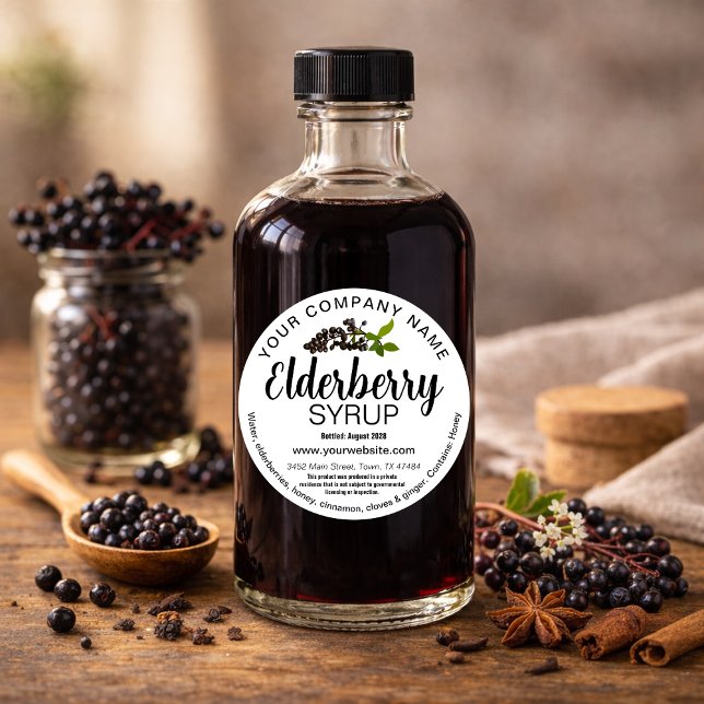 Customizable Elderberry Syrup Round Label ZEB007rd (Creator Uploaded)