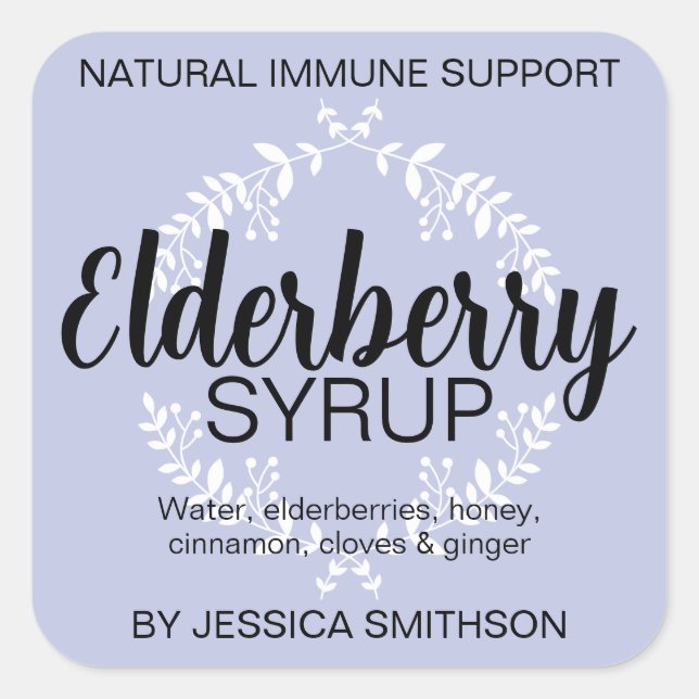 Customizable Elderberry Syrup Square Label EB002sq (Front)