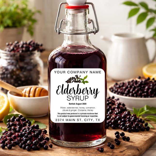 Customizable Elderberry Syrup Square Label EB006sq (Creator Uploaded)