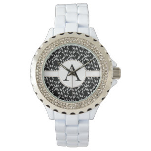 Customizable Elegant Black and White Abstract Mono Watch
