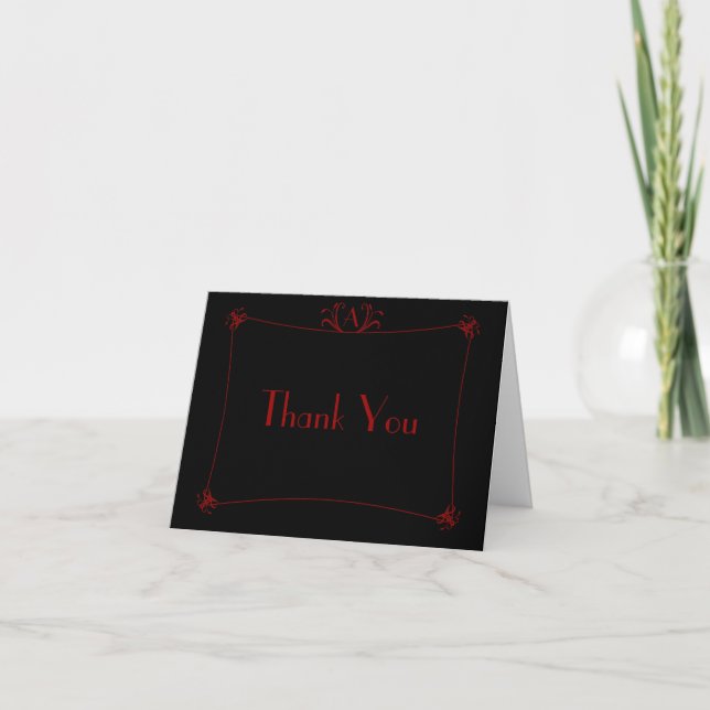 Customizable Elegant Border With Monogram Thank You Card (Front)