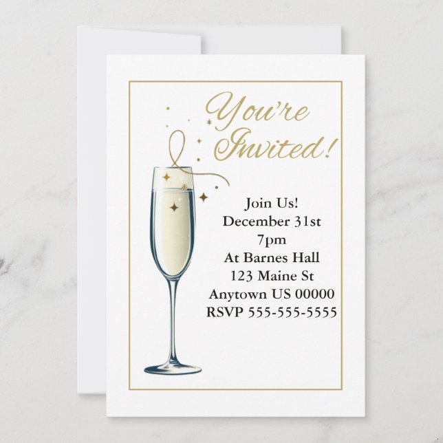 Customizable Elegant Champagne Glass Invitations (Front)