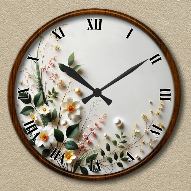 Customizable Elegant Floral Design  Round Clock (Creator Uploaded)
