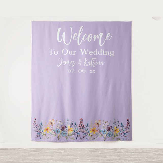  Customizable Elegant Lavender Wedding Backdrop Tapestry (Front)